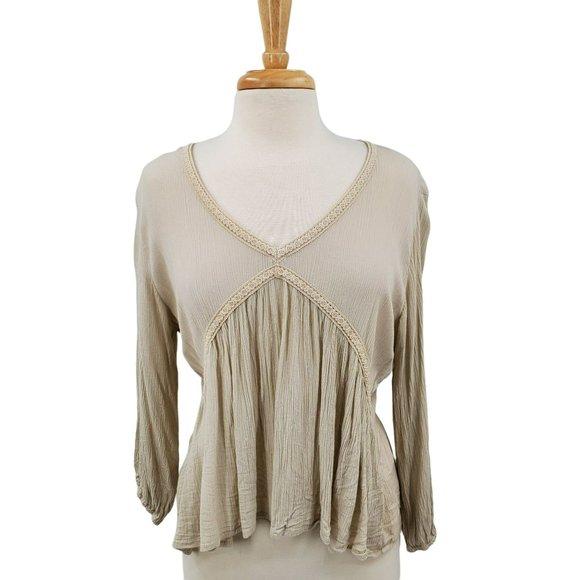 Sim & Sam Cream/Ivory Long Sleeve Tunic Top Womens Sz L Peasant Boho Cottagecore - Picture 3 of 10